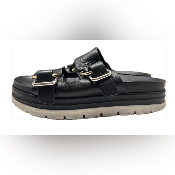 J Slides Baha Sandal Black Leather Gold and Silver Hardware Woman’s Size 7 - Picture 2 of 5